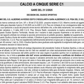 Sentenza storica, si rigioca Alberino–Cus